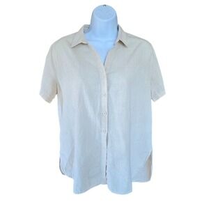 Cotton Linen Blend Button Down Shirt Womens S Cream Coastal Minimalist Seaside